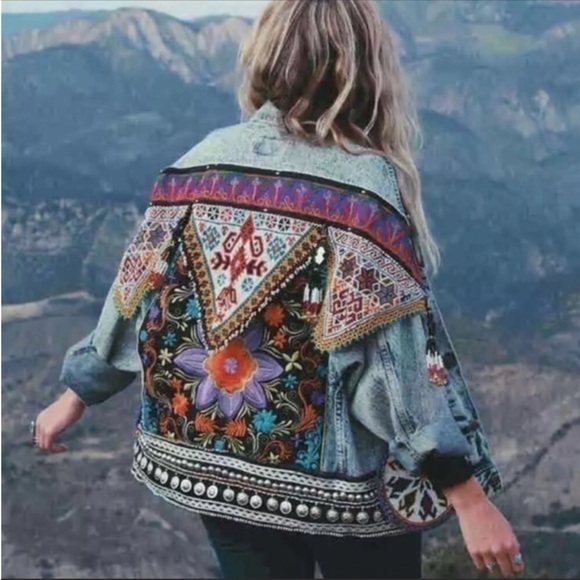 #253 CLOSEOUT FIRM 🌸NEW! Boho Denim Embroidery Hand Detailed Jacket - Picture 6 of 6